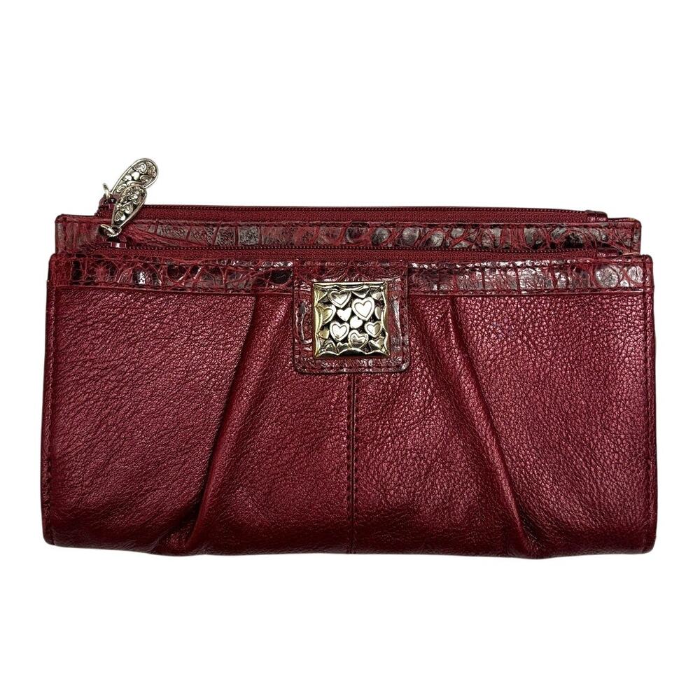Vintage BRIGHTON Burgundy Red Women’s Divided Magnetic Close Clutch Wallet
